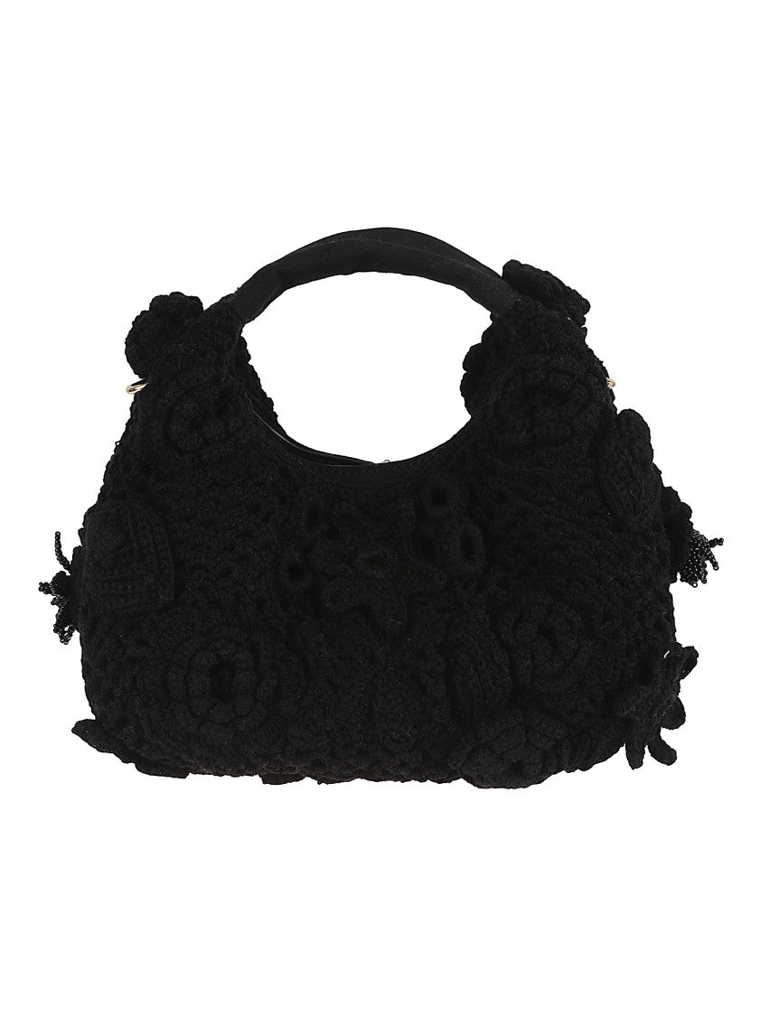 Ganni Beaded Crochet Handbag With Leather Accents