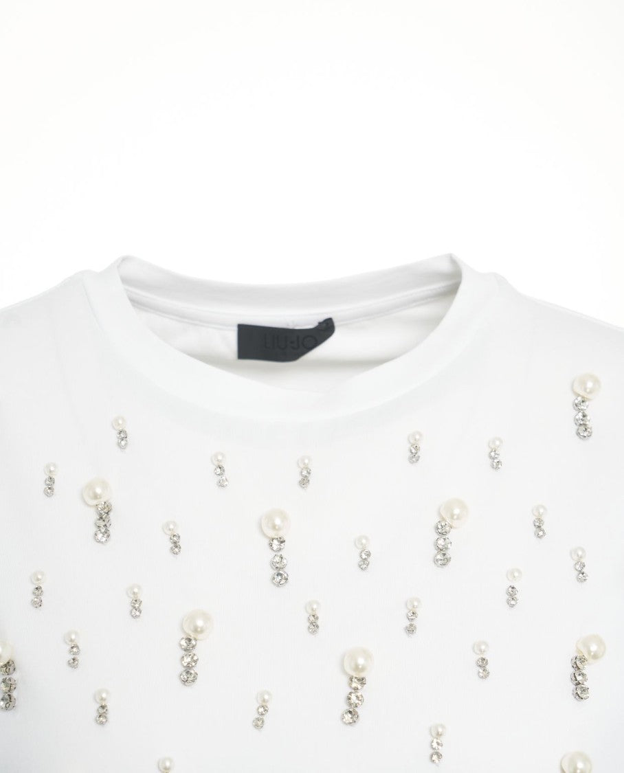 Liu Jo White T-Shirt With Sparkling Appliqués