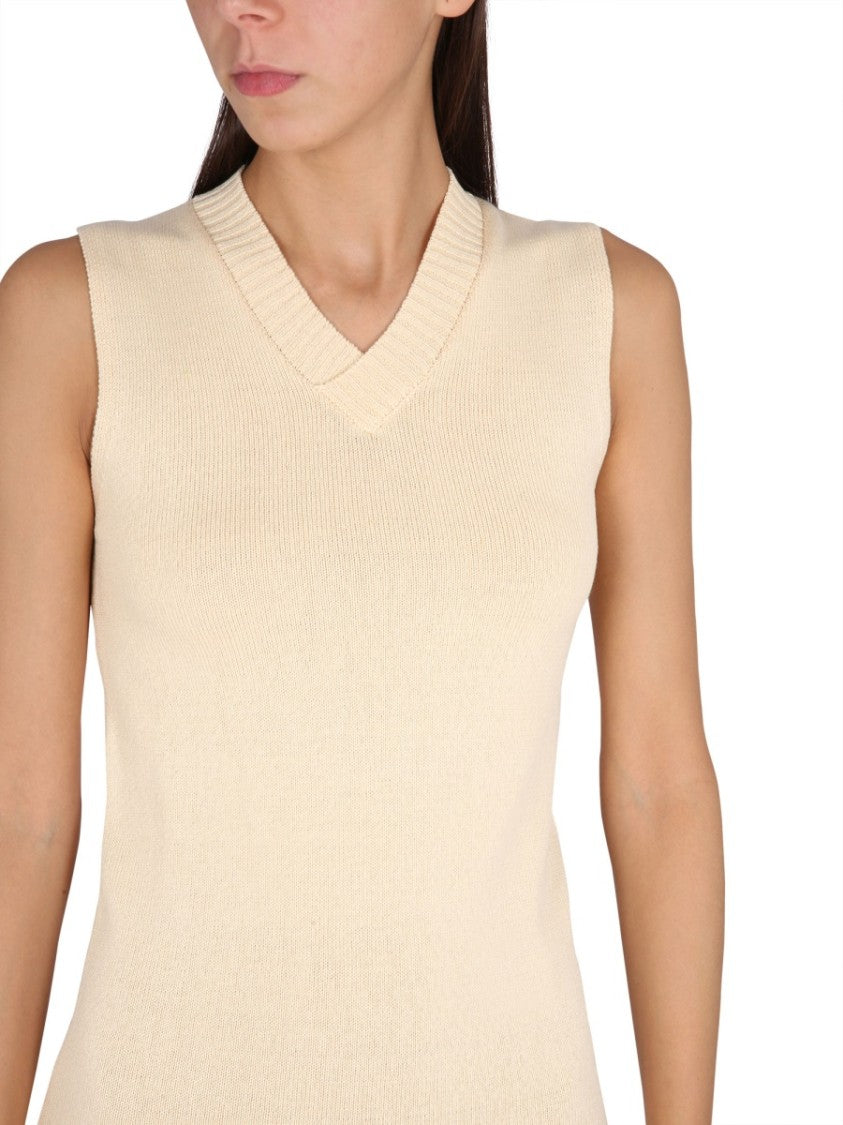 Aspesi V-Neck Long Dress With Ribbed Edges