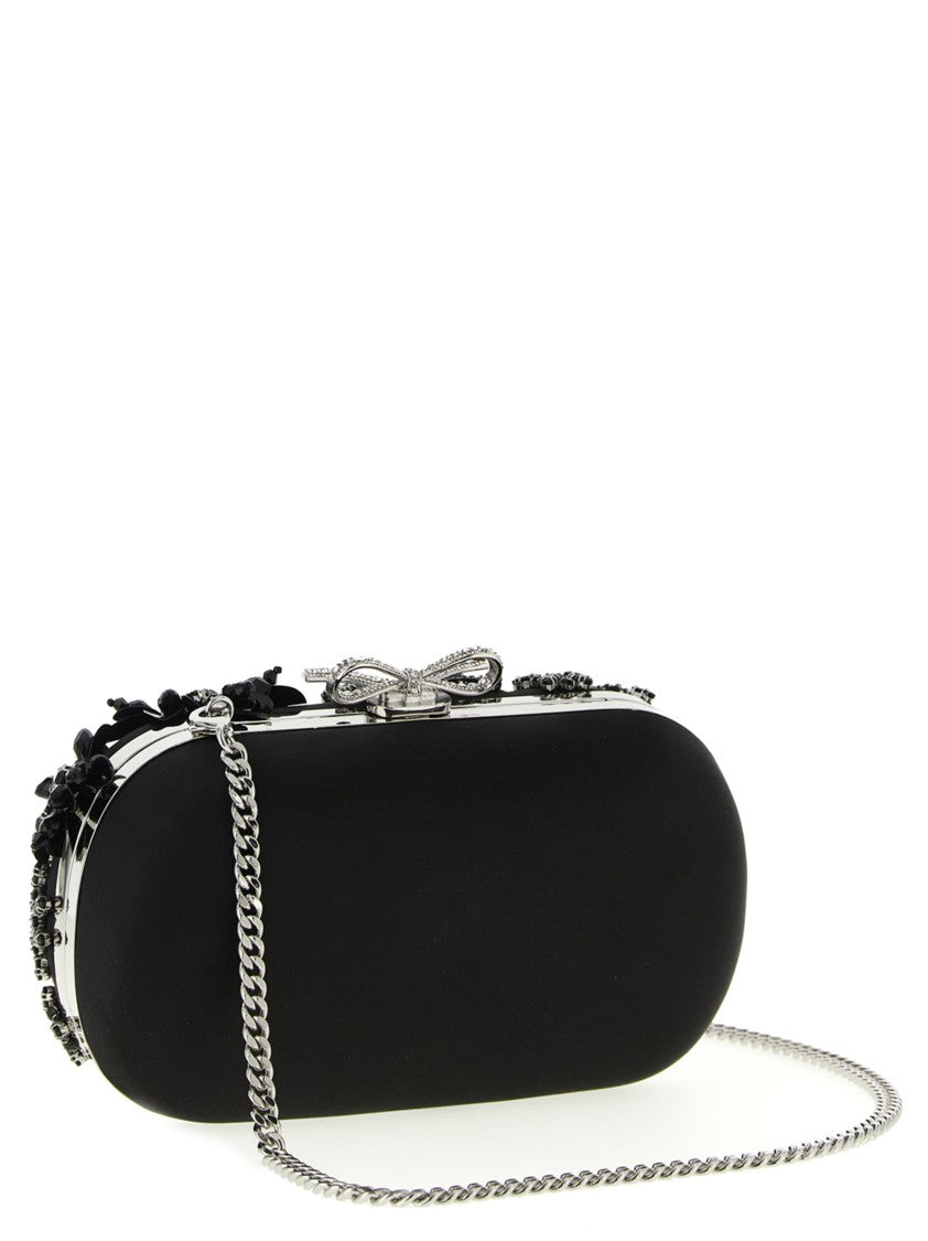 Self-Portrait 'Black Satin Floral Crystal' Clutch