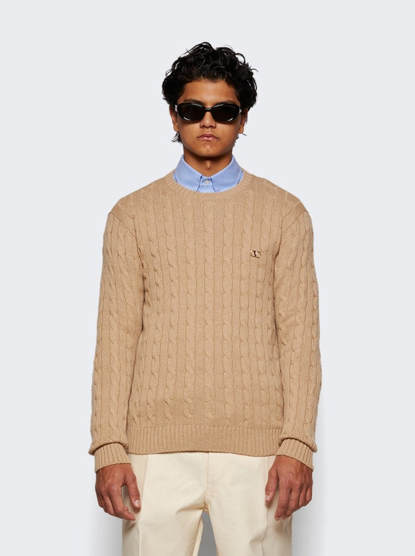 Valentino Classic Cable Knit Sweater With Round Neckline