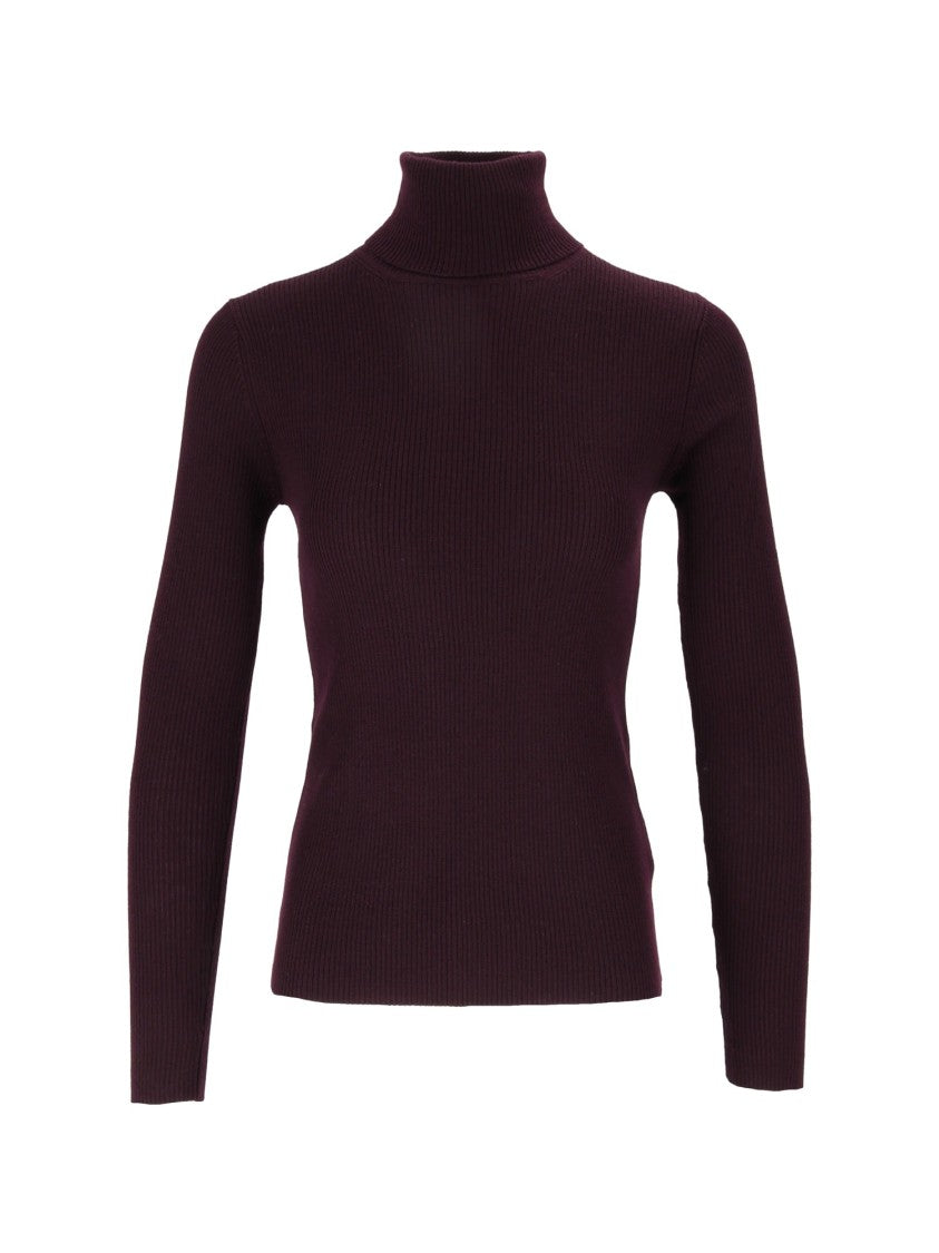 Mc2 Saint Barth Aubergine Erika Merino Ribbed Fitted Wool Turtleneck Sweater