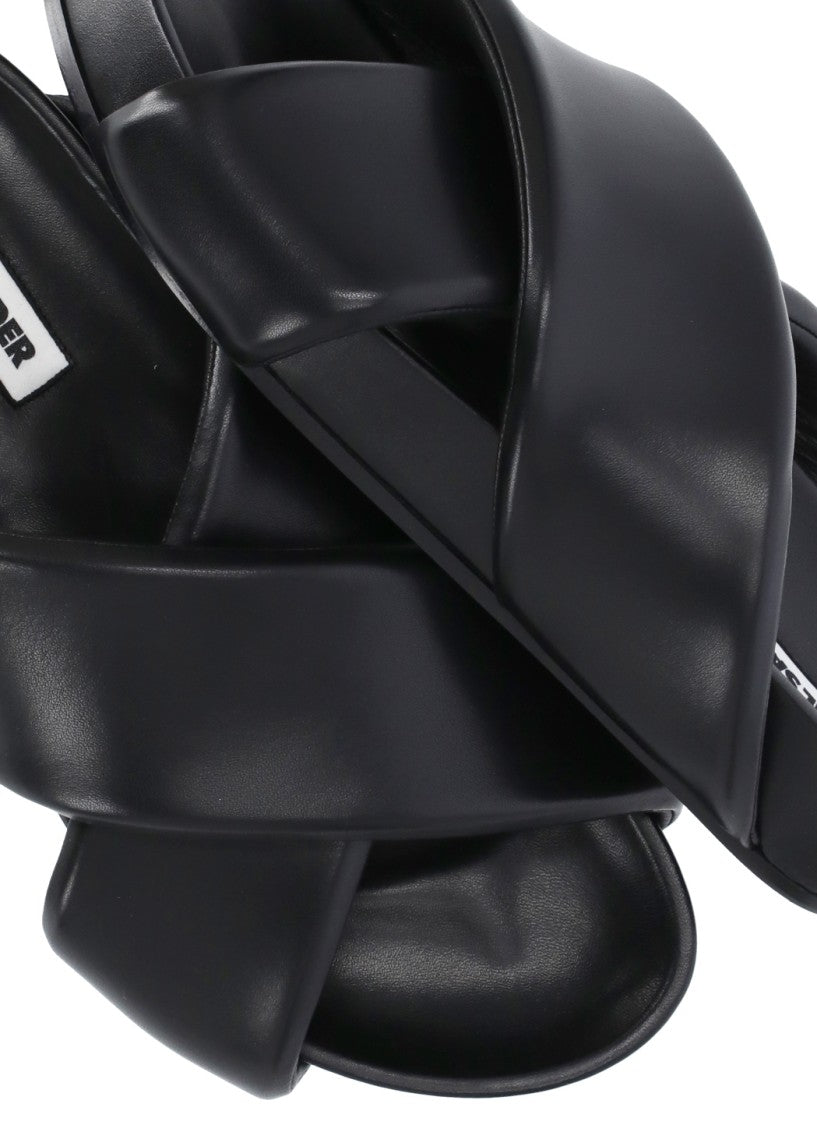 Jil Sander Black Leather Padded Slipper With Cross-Straps