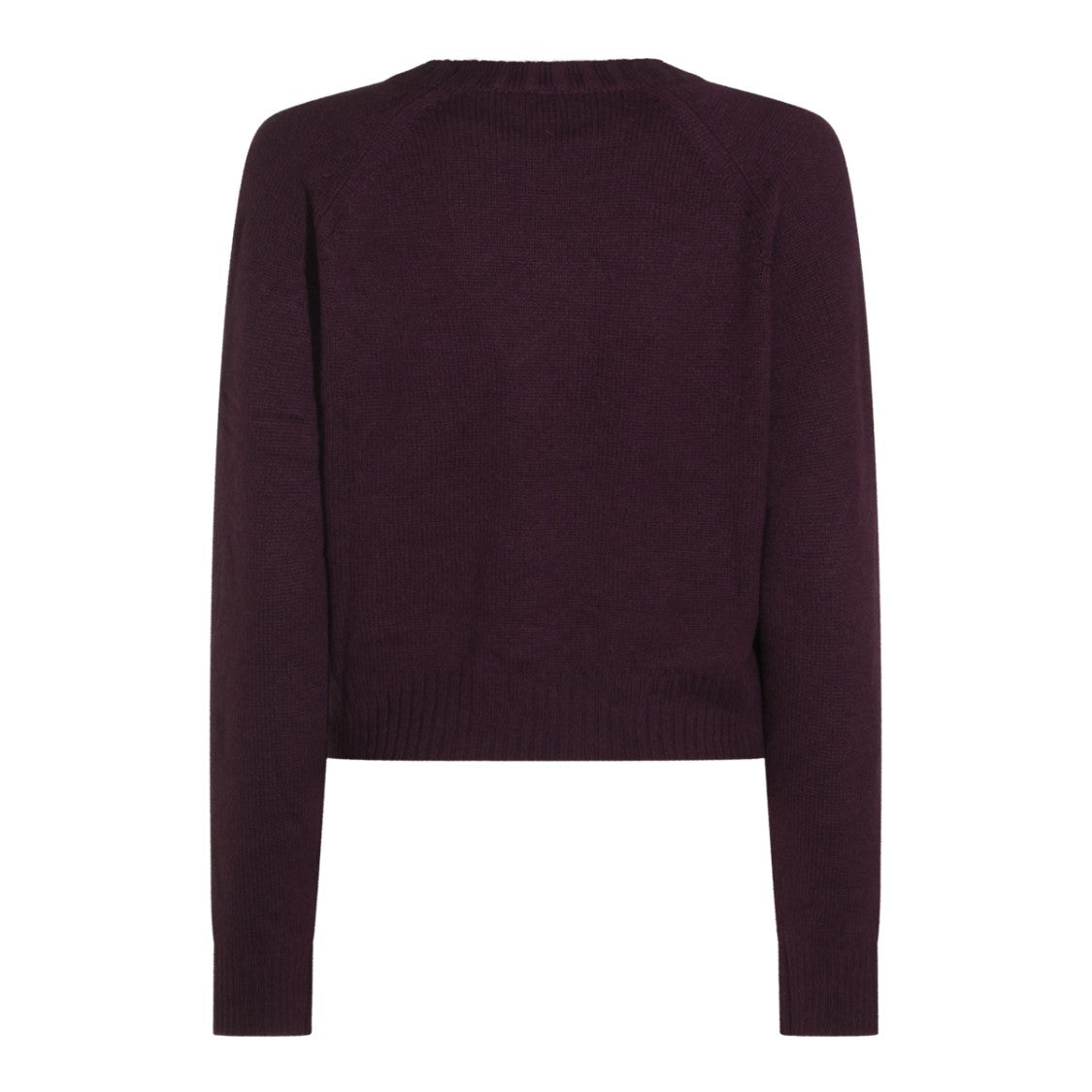 Allude Deep Plum Ribbed Crew Neck Knit Sweater