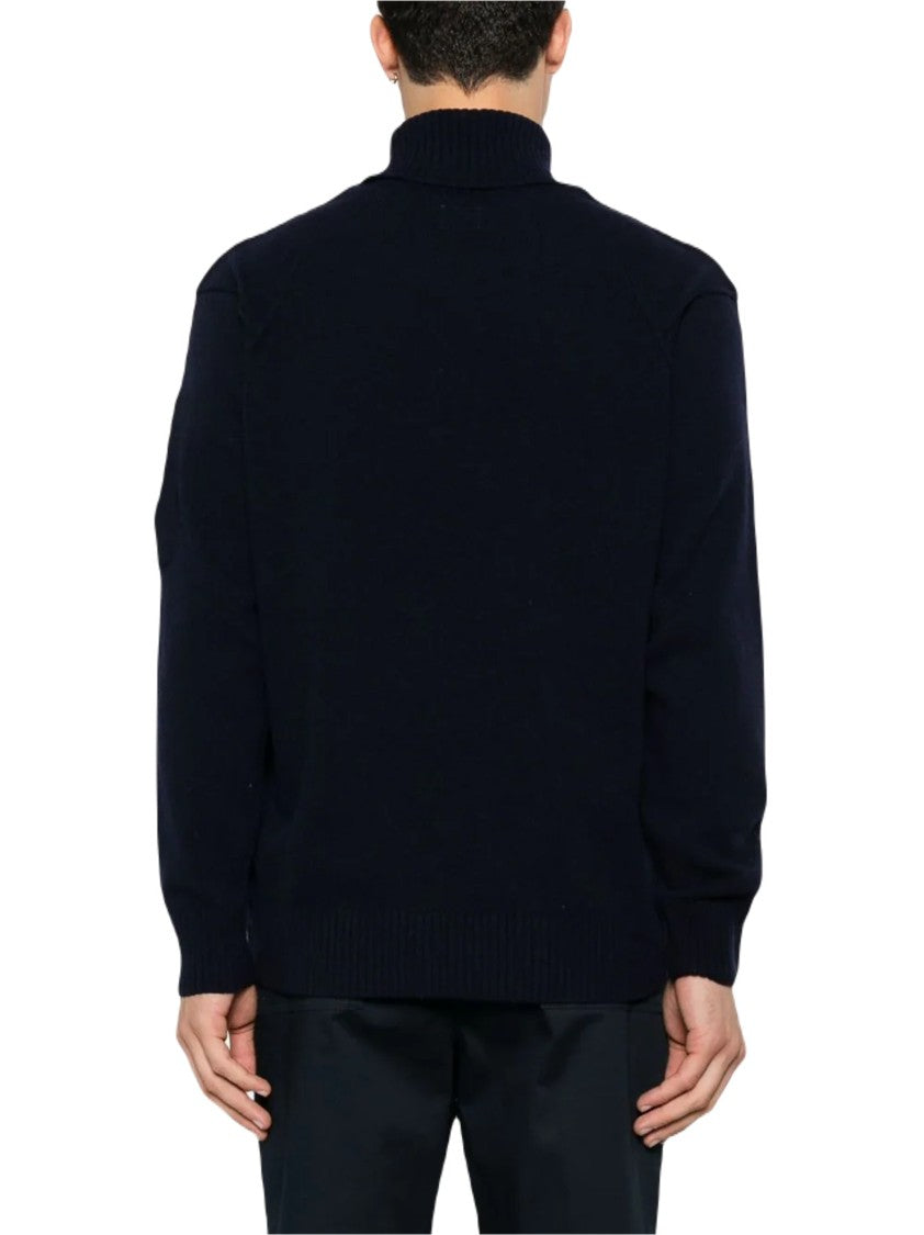 C.P. Company Ivory White Lambswool Turtleneck With Zip Pocket And Signature Motif