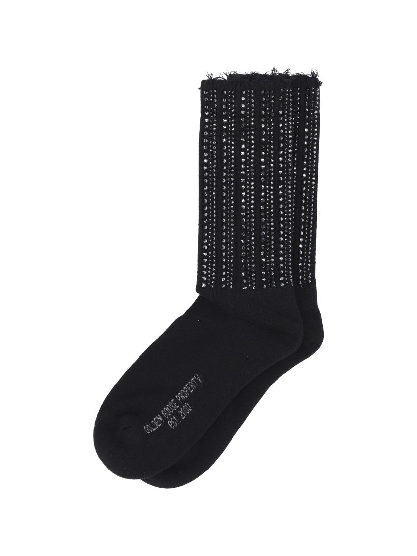 Golden Goose Black Frayed Crystal Cotton Blend Socks