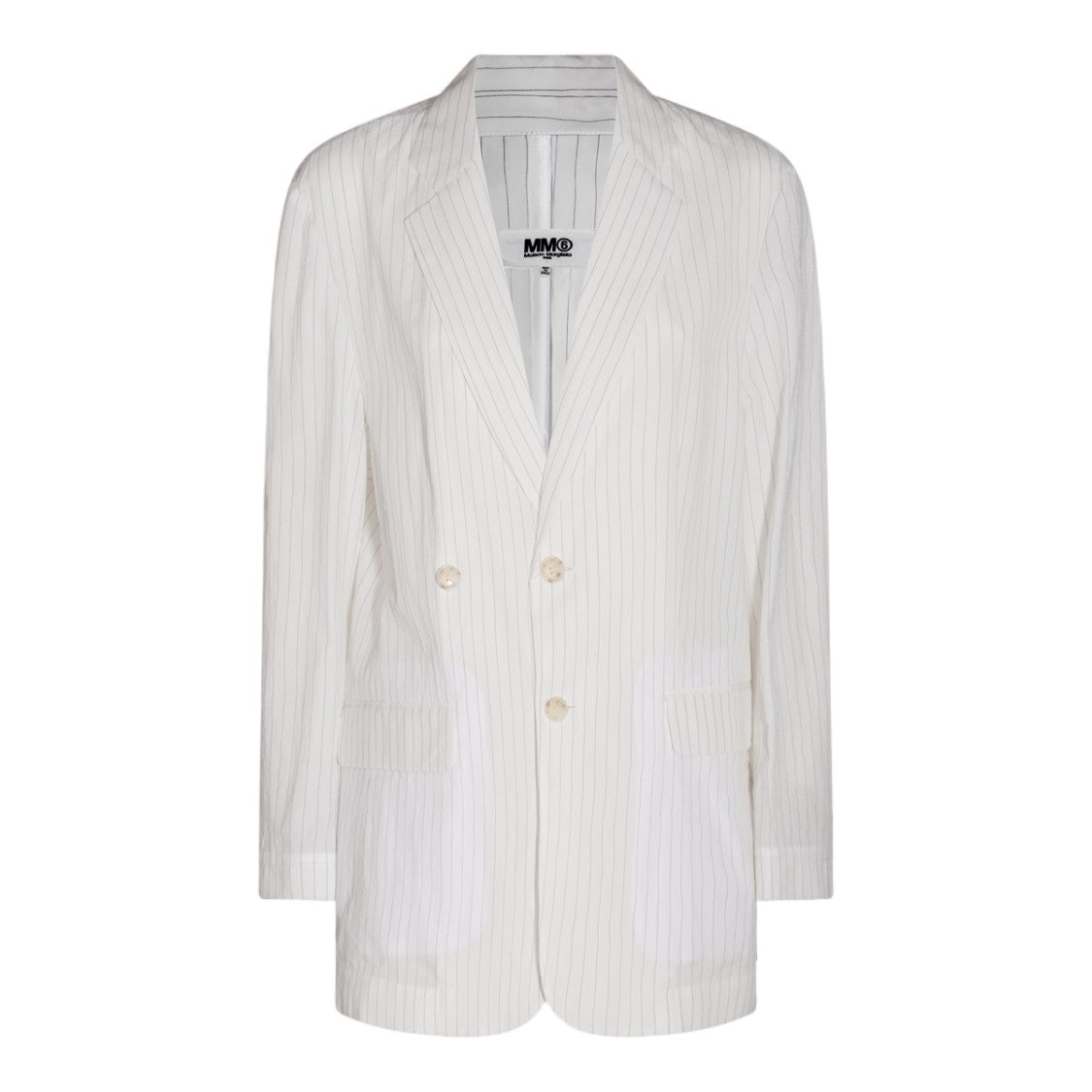 Mm6 By Maison Margiela Double-Breasted White Jacket With Vertical Pinstripes