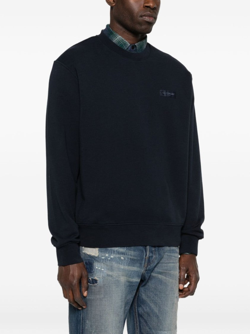 Givenchy Navy Crew Neck Sweater With Ribbed Details And Logo