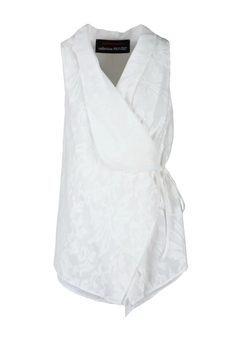 Collection Privee? Floral Jacquard Detail Sleeveless White Vest