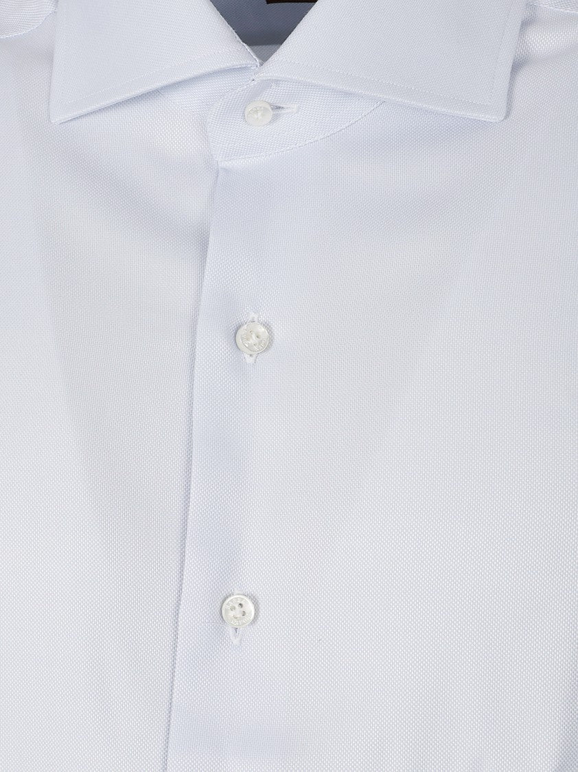 Barba Long-Sleeve Textured Pattern Shirt With Pointed Collar