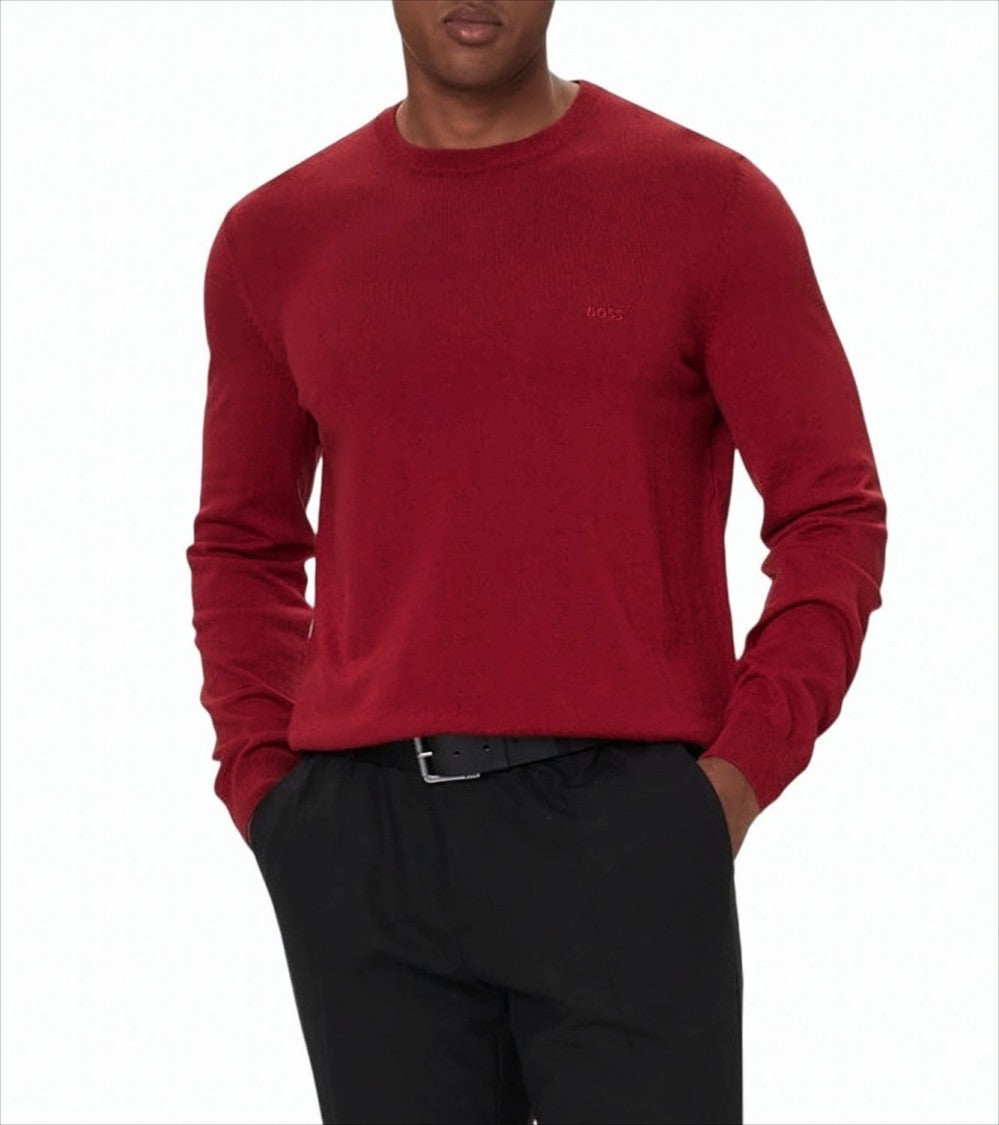 Boss Virgin Wool Sweater With Embroidered Logo Detail