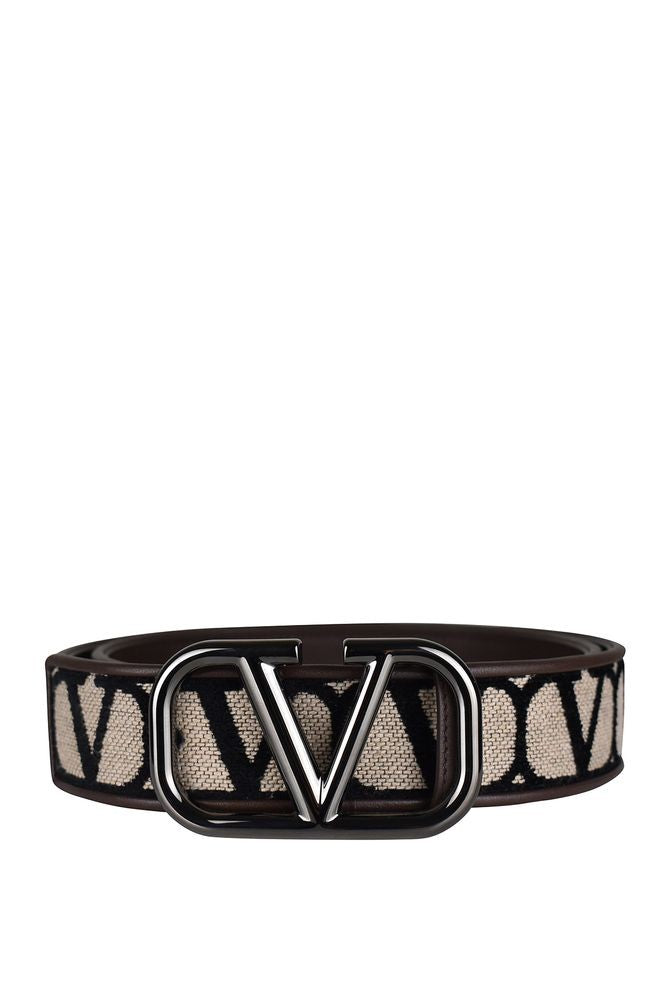 Valentino Garavani Monogrammed Canvas Belt With Anthracite Logo Buckle