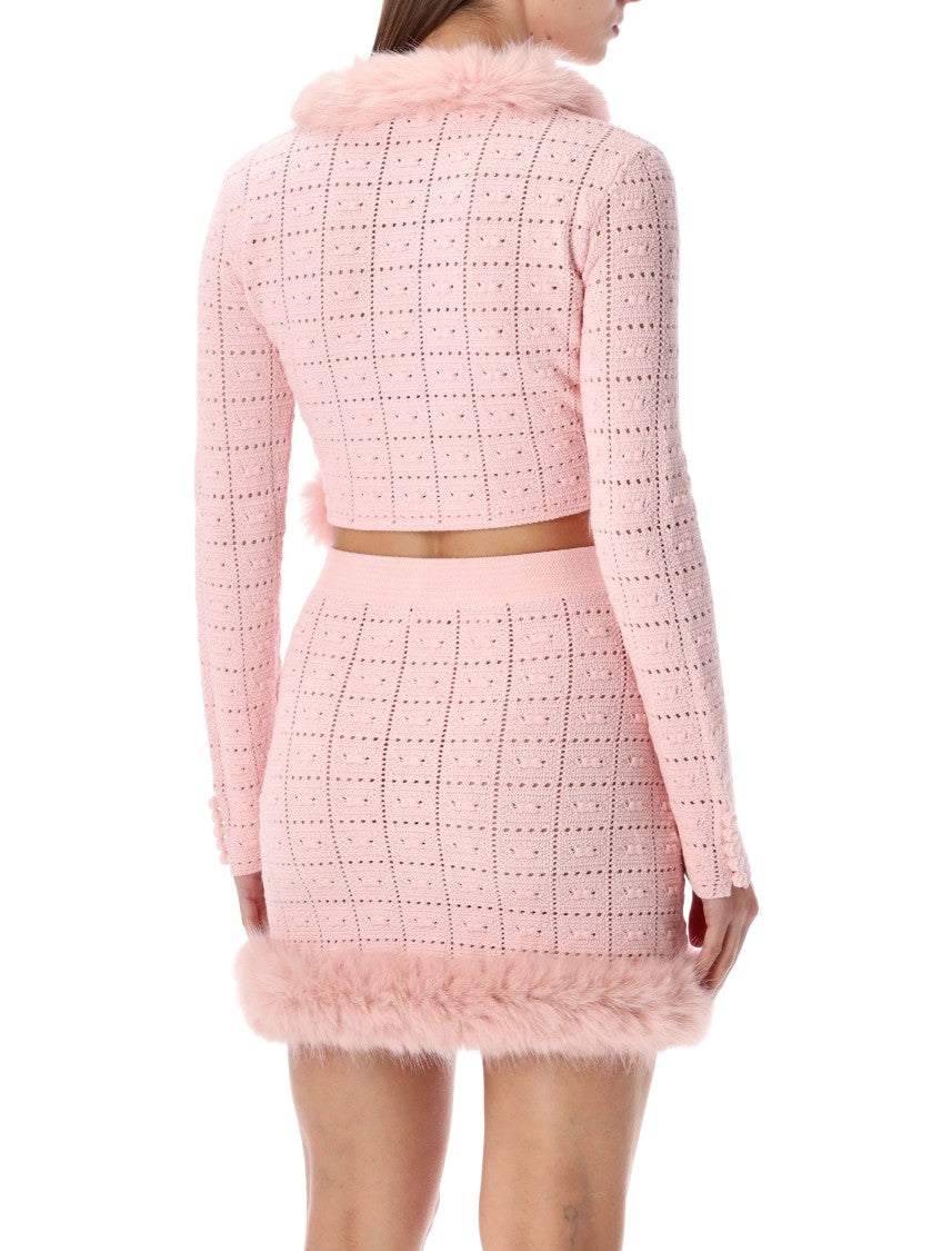 Self-Portrait Cardigan Eco Fur Trim