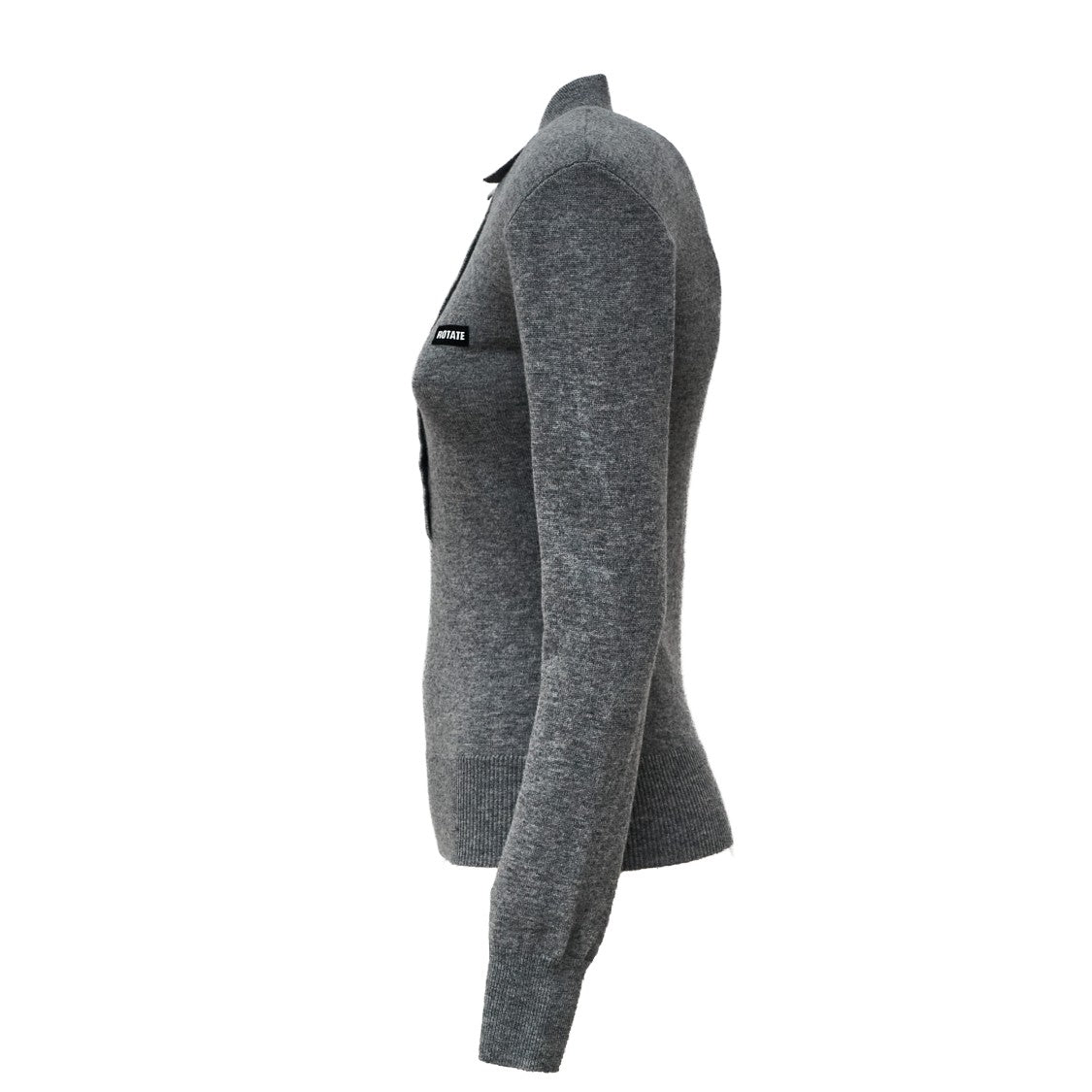 Rotate Fitted Long-Sleeve Polo Top With Classic Collar And Ribbed Details