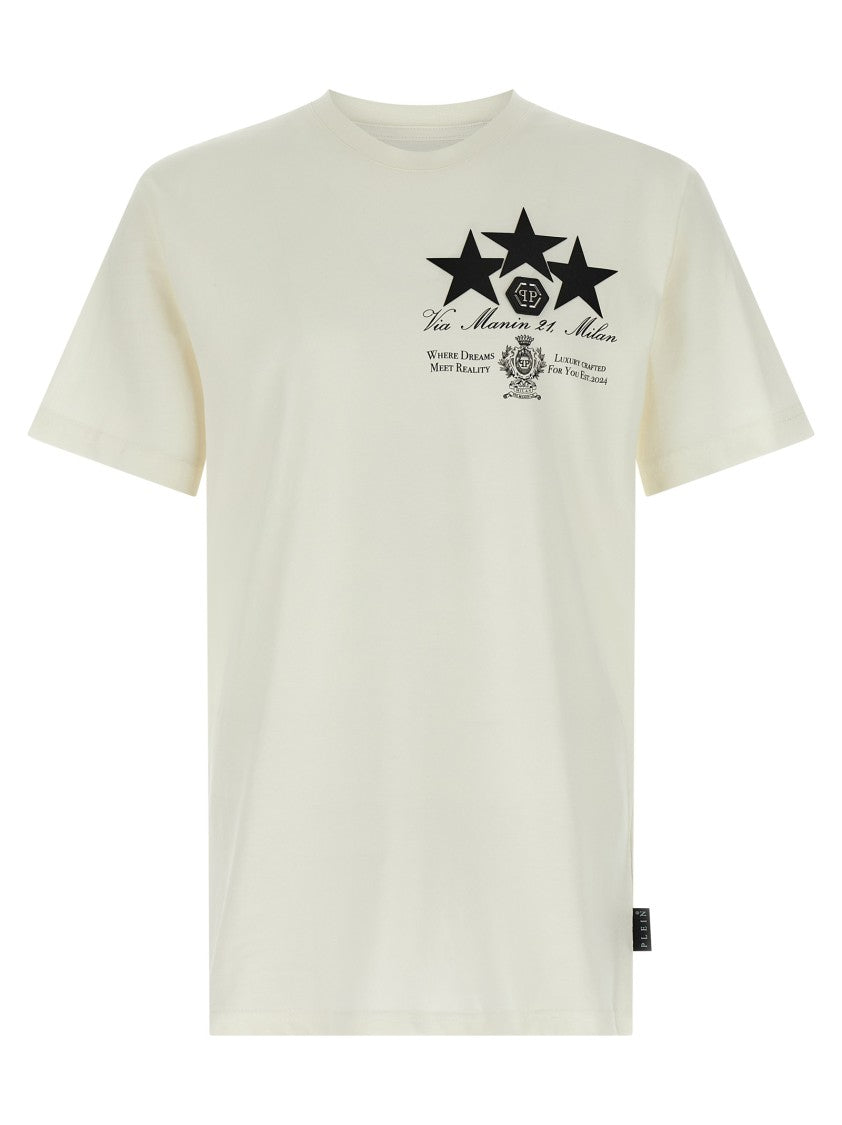 Philipp Plein Leather Print Patch T-Shirt With Front Metal Logo