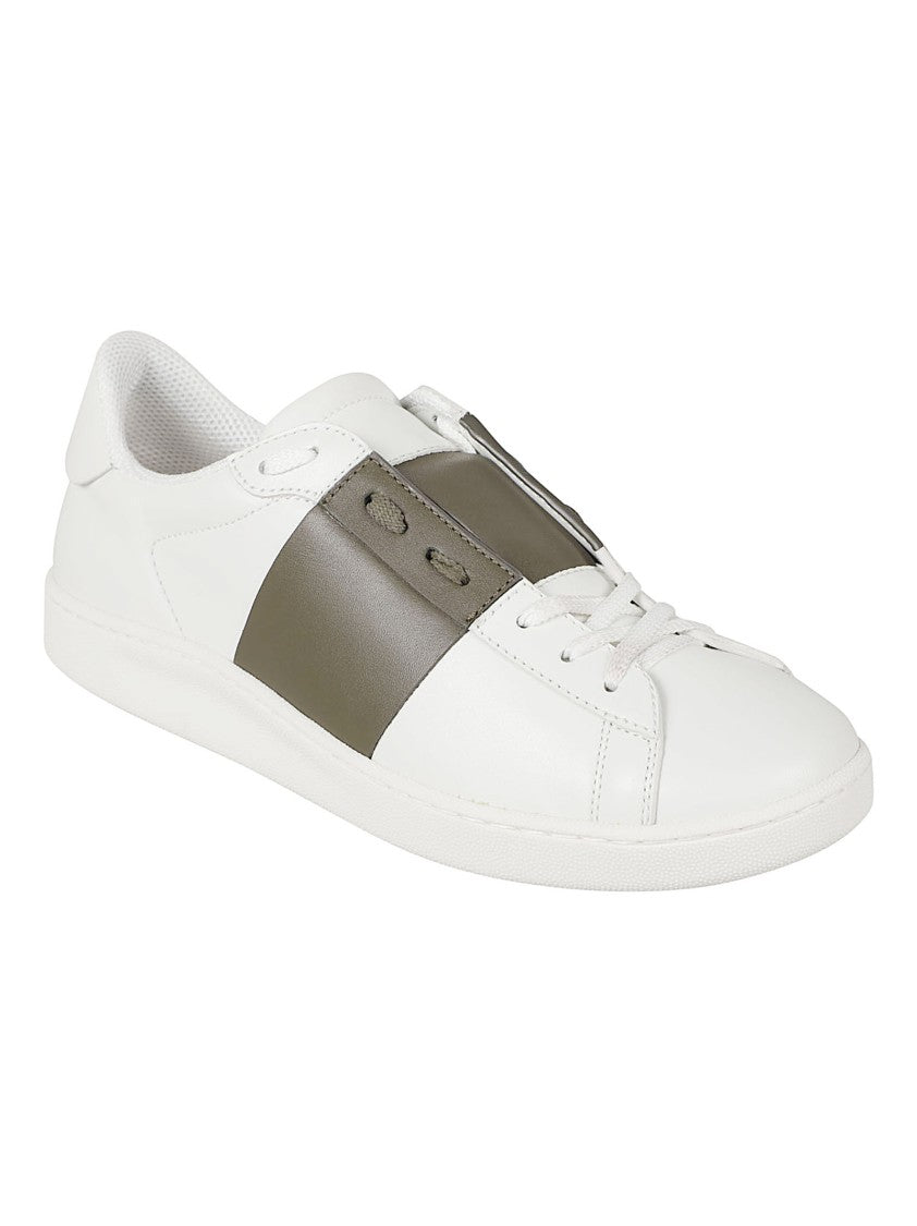 Valentino Garavani White Olive Stripe Leather Sneakers