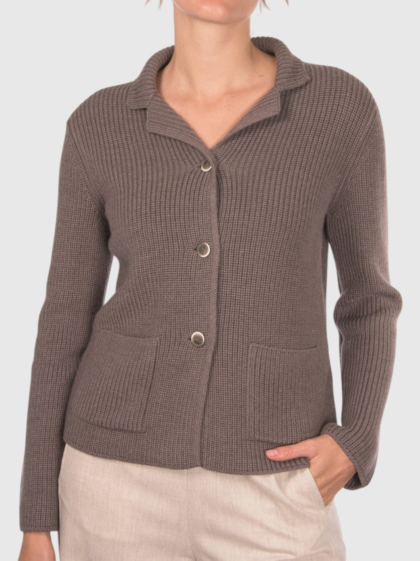 Gran Sasso Pearl Rib Knit Merino Wool Jacket With Patch Pockets