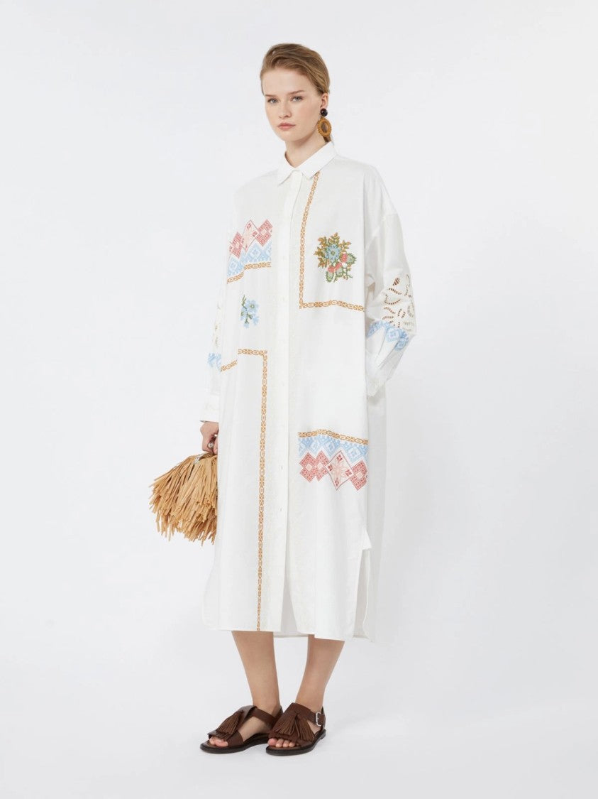 Max Mara Loose-Fitting Shirt Dress With Embroidered Patterns