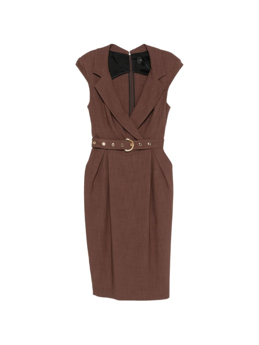 Pinko Brown Belted Sleeveless Day Dress