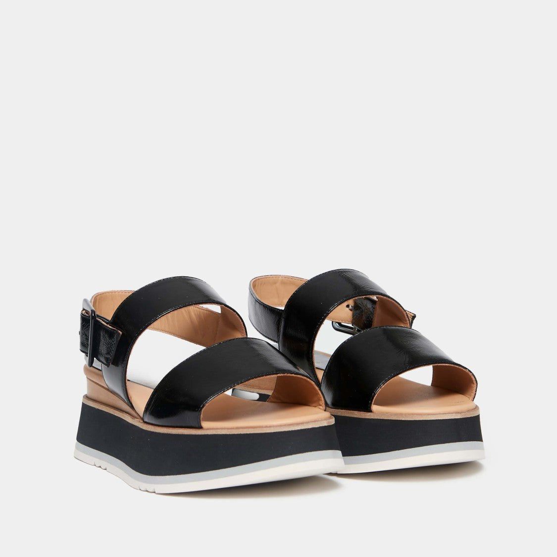 Paloma Barceló Frate Model Black Patent Leather Wedge Sandals