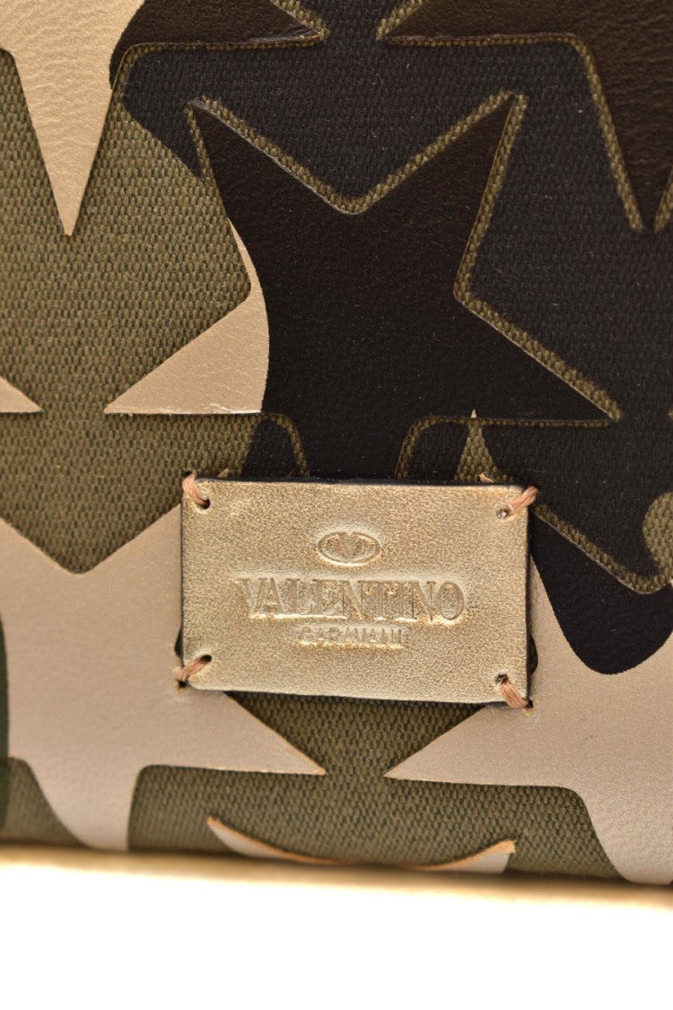 Valentino Garavani Military Green Camouflage Star Print Fabric Shoulder Bag