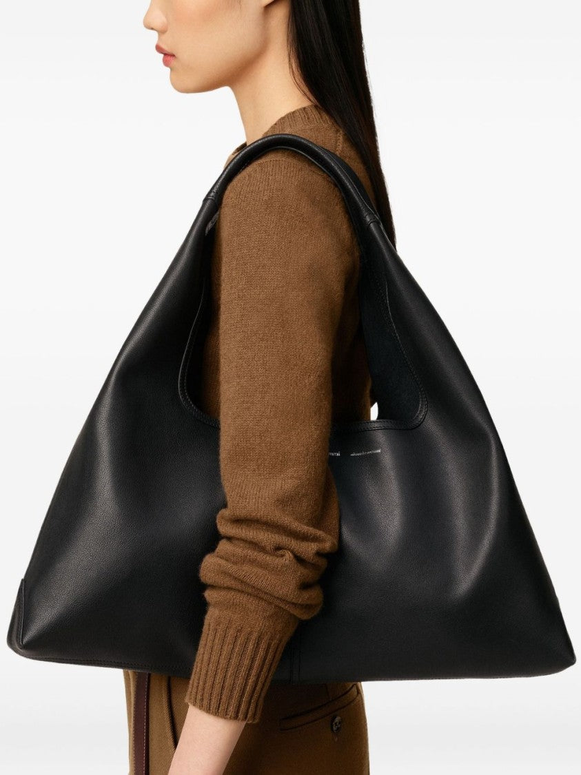Ami Paris Black Leather Trapezoid Shape Handbag