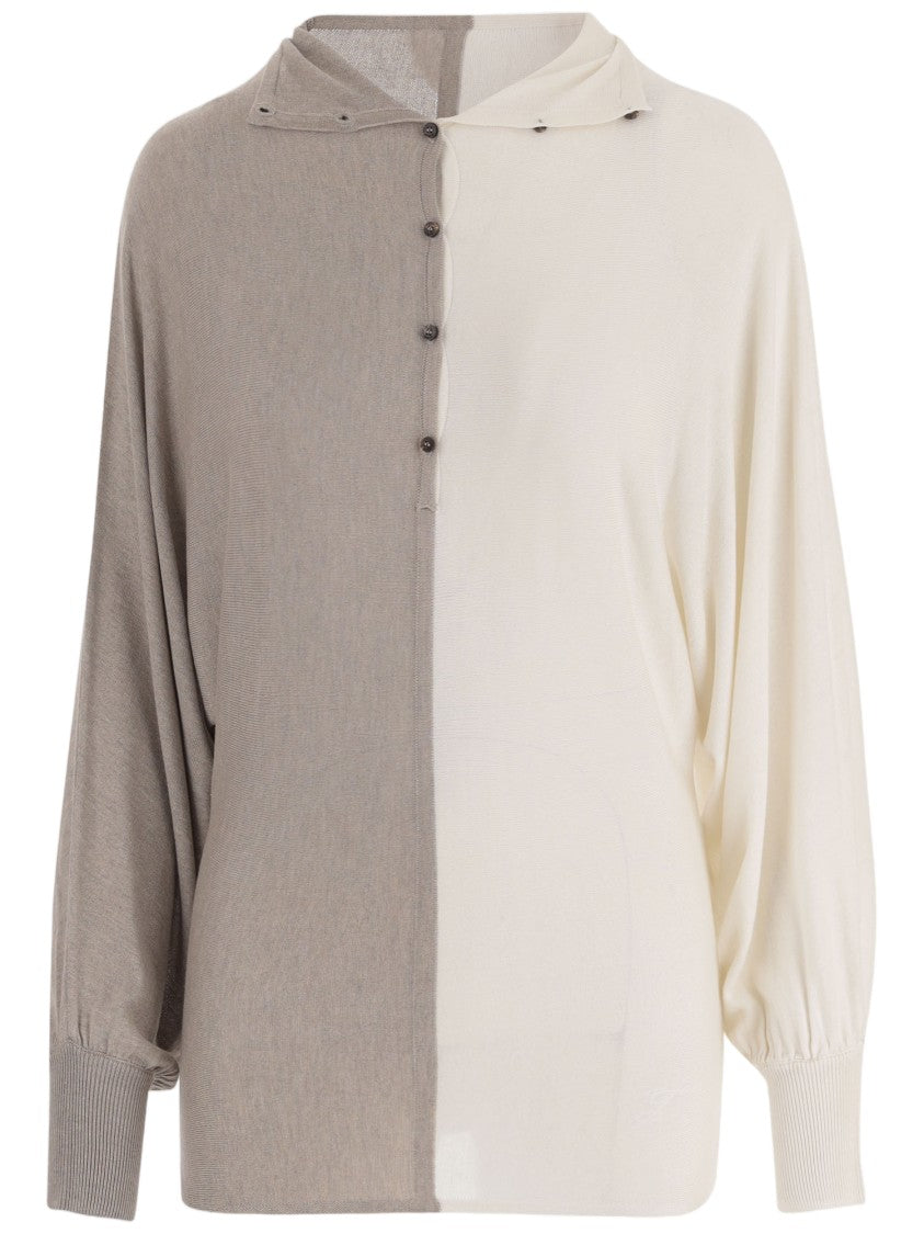 Jacquemus Beige Diamond-Patterned High-Collar Silk-Blend Polo Shirt
