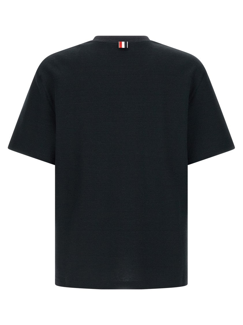 Thom Browne Textured Honeycomb Fabric T-Shirt With Grosgrain Ribbon Details