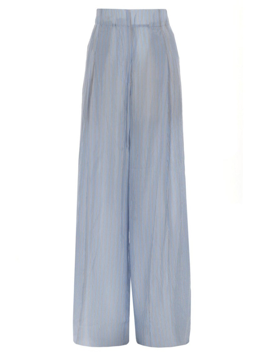 Dries Van Noten Light Blue Vertical Stripes Cupro Straight-Leg Pants