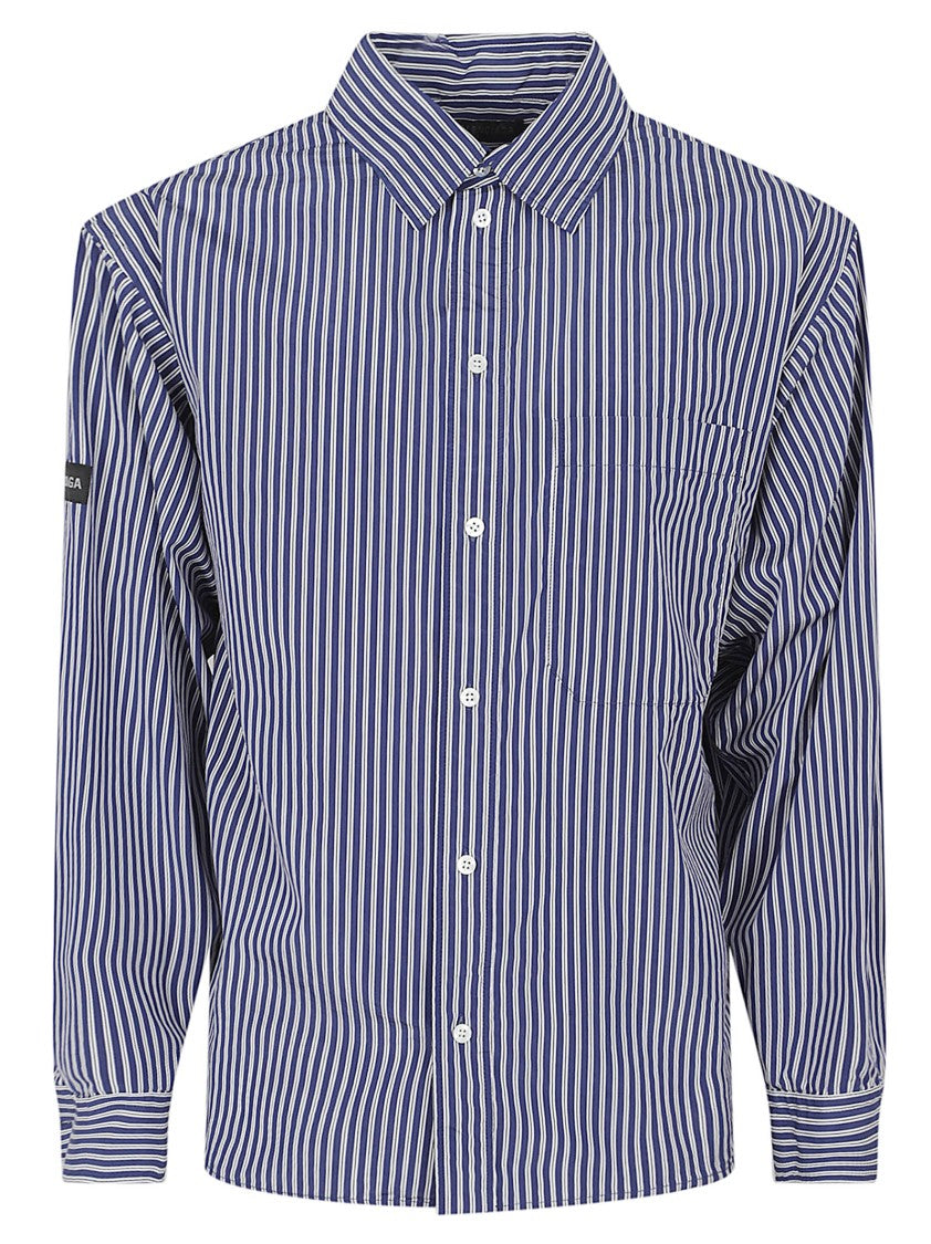 Balenciaga Striped Cotton Poplin Shirt With Logo Accents