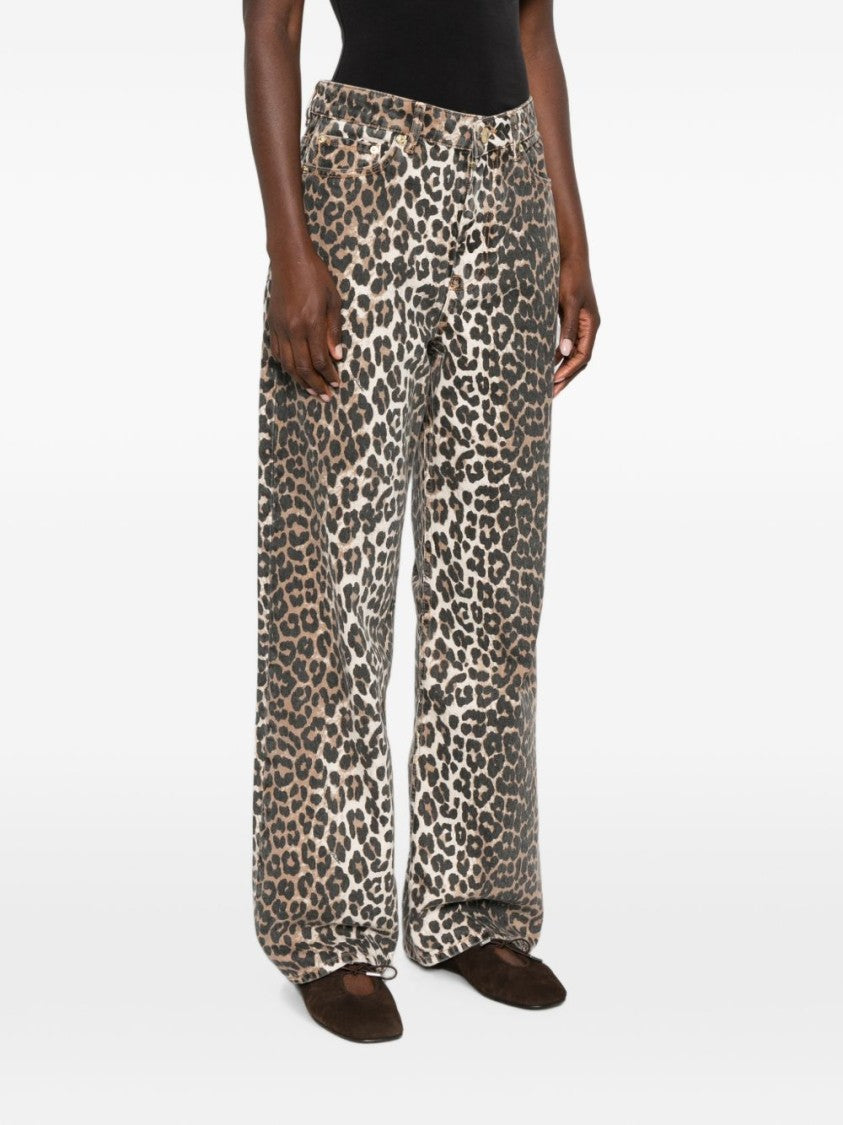 Ganni Multicolor Wide-Leg Leopard Print Jeans