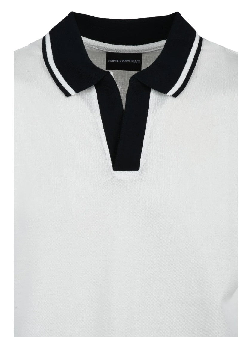 Emporio Armani White Cotton Ribbed Polo Shirt