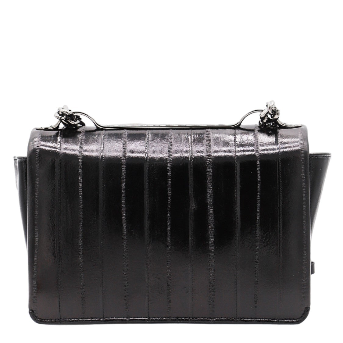 Valentino Garavani Rectangular Black Bag With Glossy Quilted Texture And Silver Emblem