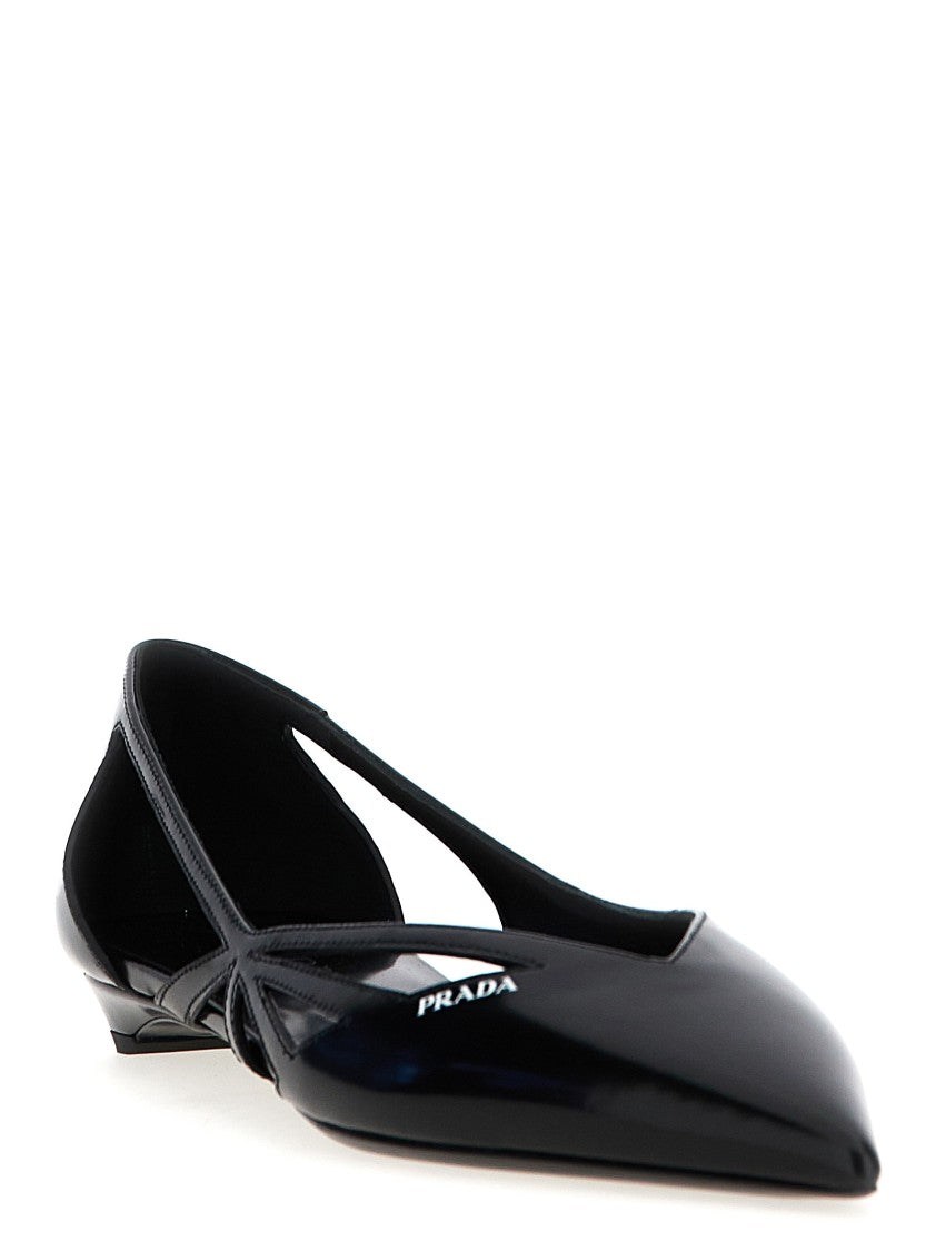 Prada Cut-Out Leather Ballet Flats