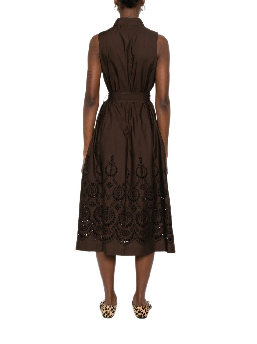 Parosh Sleeveless Shirt Dress With Intricate Embroidery And Concealed Placket