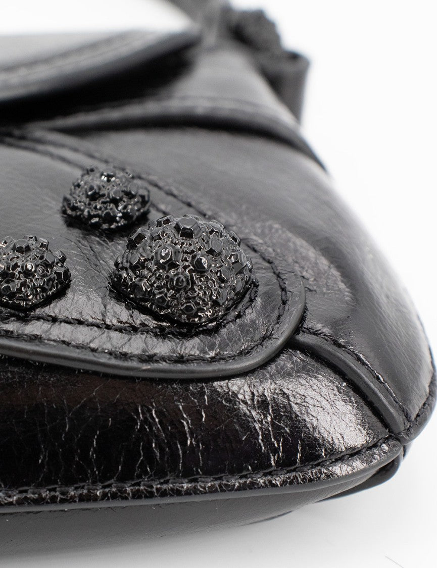 Pinko Vintage Patent-Finish Black Handbag With Heart-Shaped Buckle