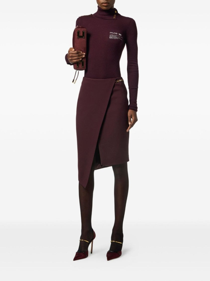 Elisabetta Franchi Asymmetrical Bordeaux Skirt With Wrap-Style Front