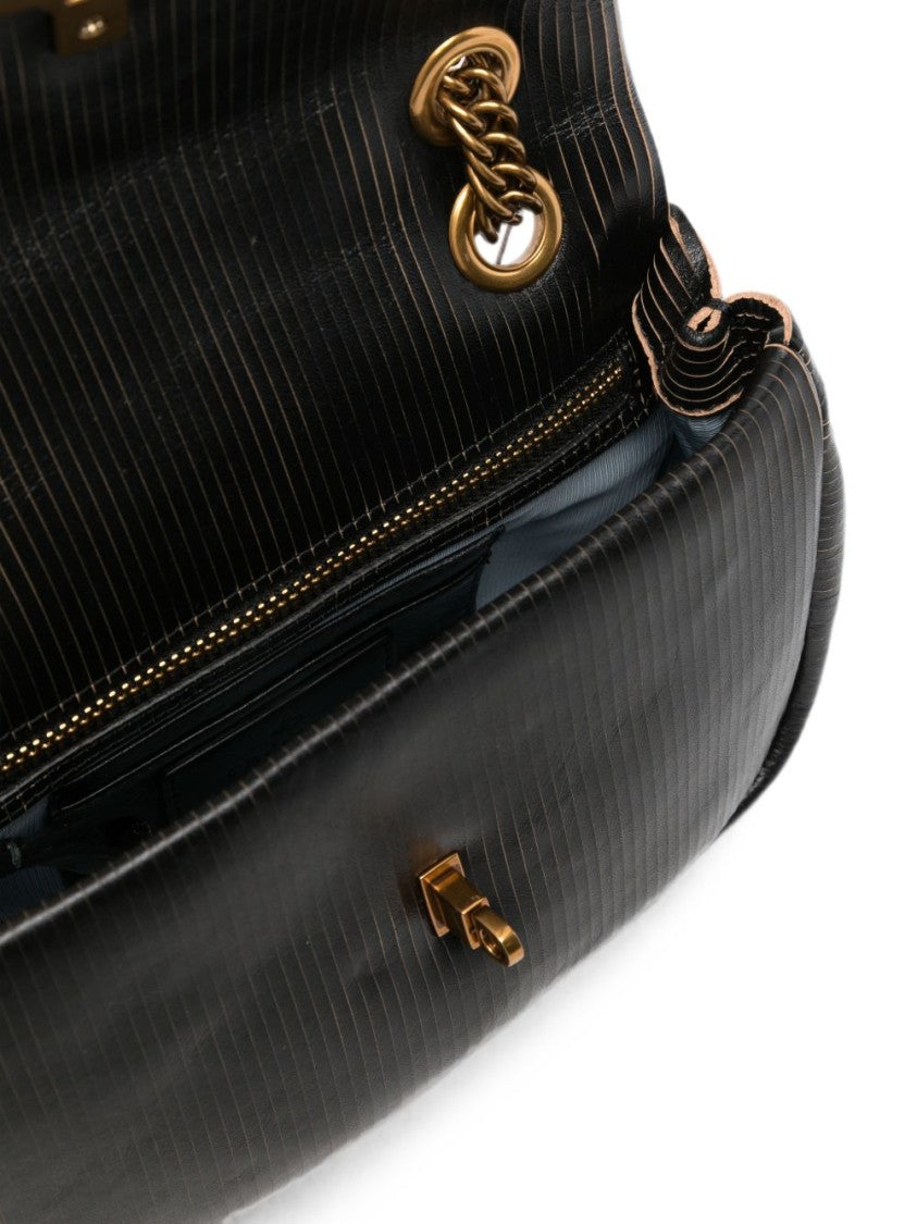 Vivienne Westwood Rectangular Black Flap Bag With Gold Emblem And Chain Straps