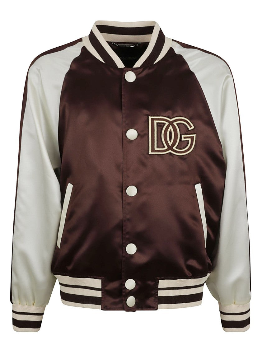 Dolce & Gabbana Satin Finish Bomber Jacket With Contrasting Sleeves