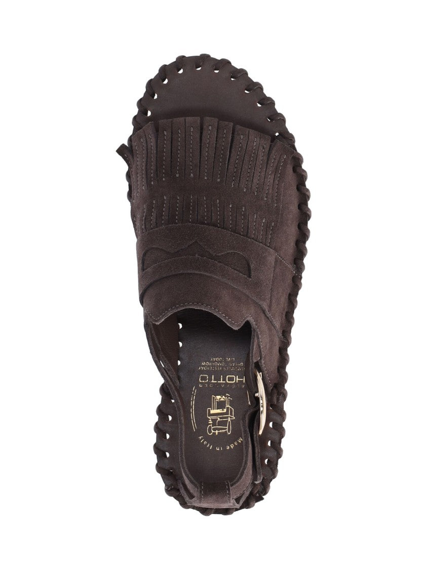 Alexander Hotto Brown Fanded Suede Fringed Sandals
