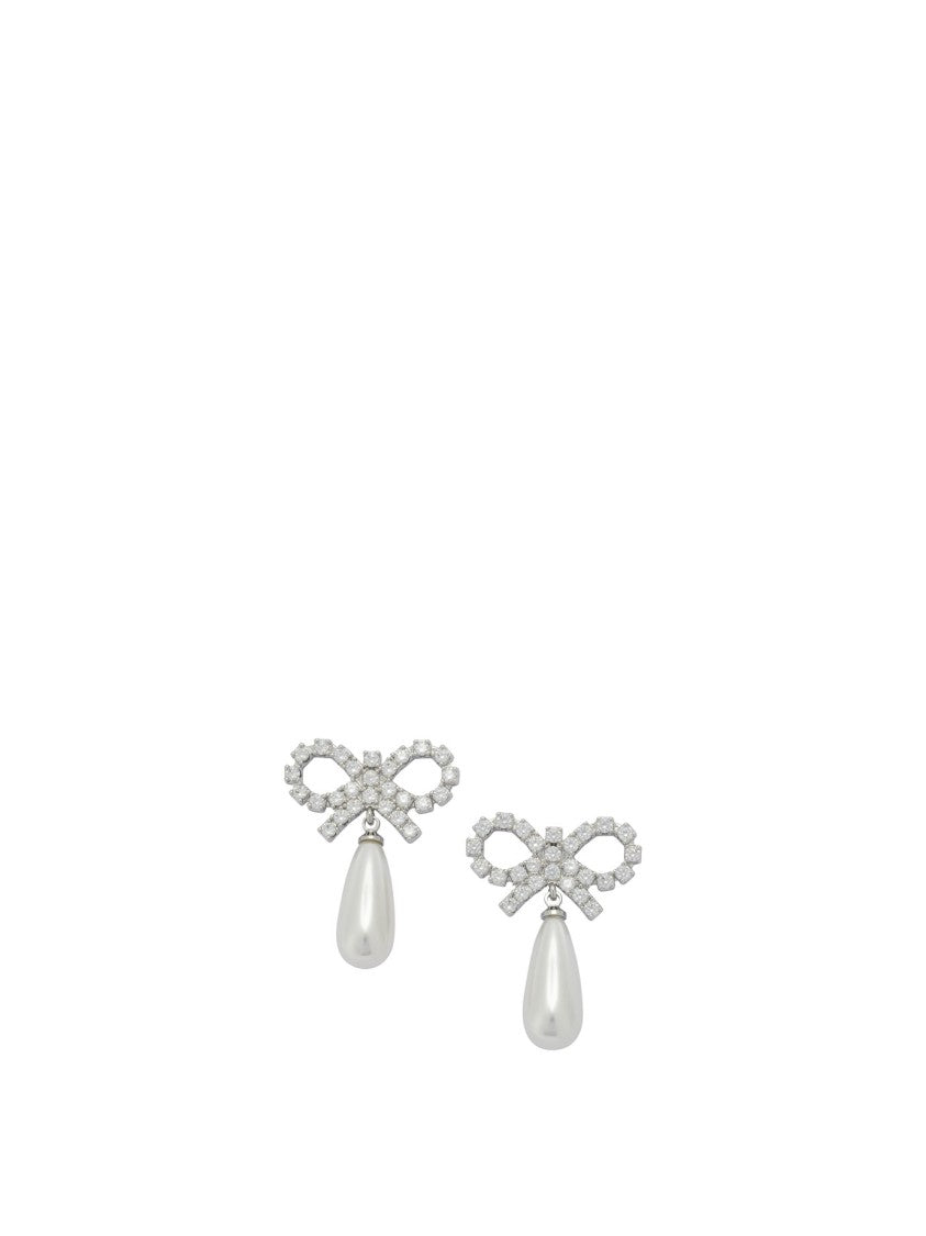 Self-Portrait Pearl Earrings With Crystal Bow
