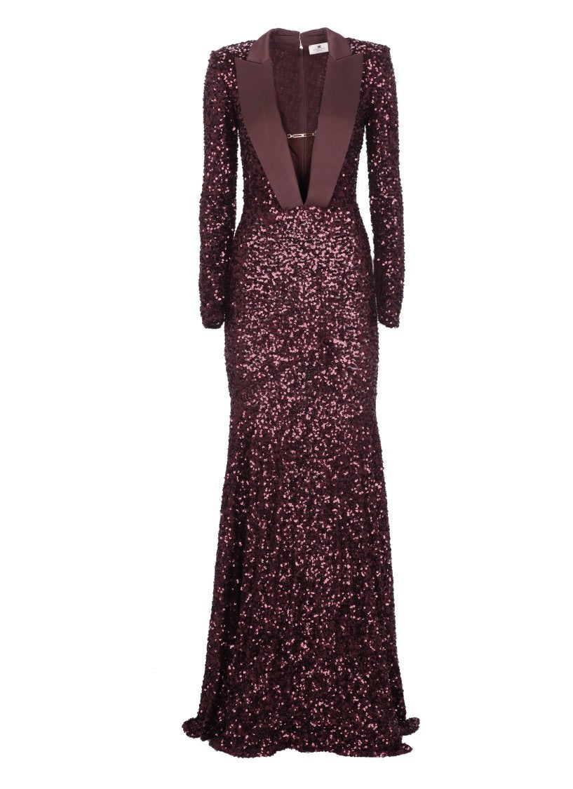Elisabetta Franchi Red Carpet Dress With Paillettes