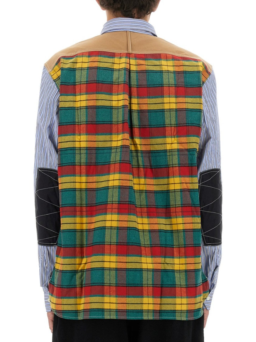 Junya Watanabe Striped Front And Plaid Back Cotton Shirt