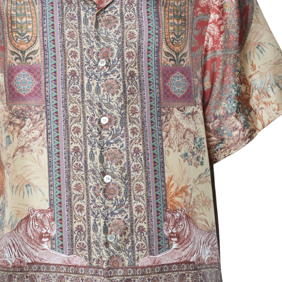 Etro Red Silk Bowling Shirt With Print
