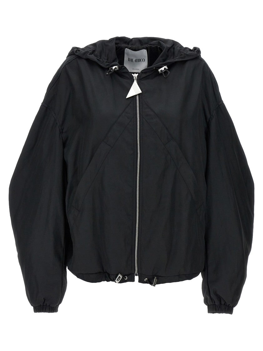 The Attico Asymmetrical Black Nylon Bomber Jacket