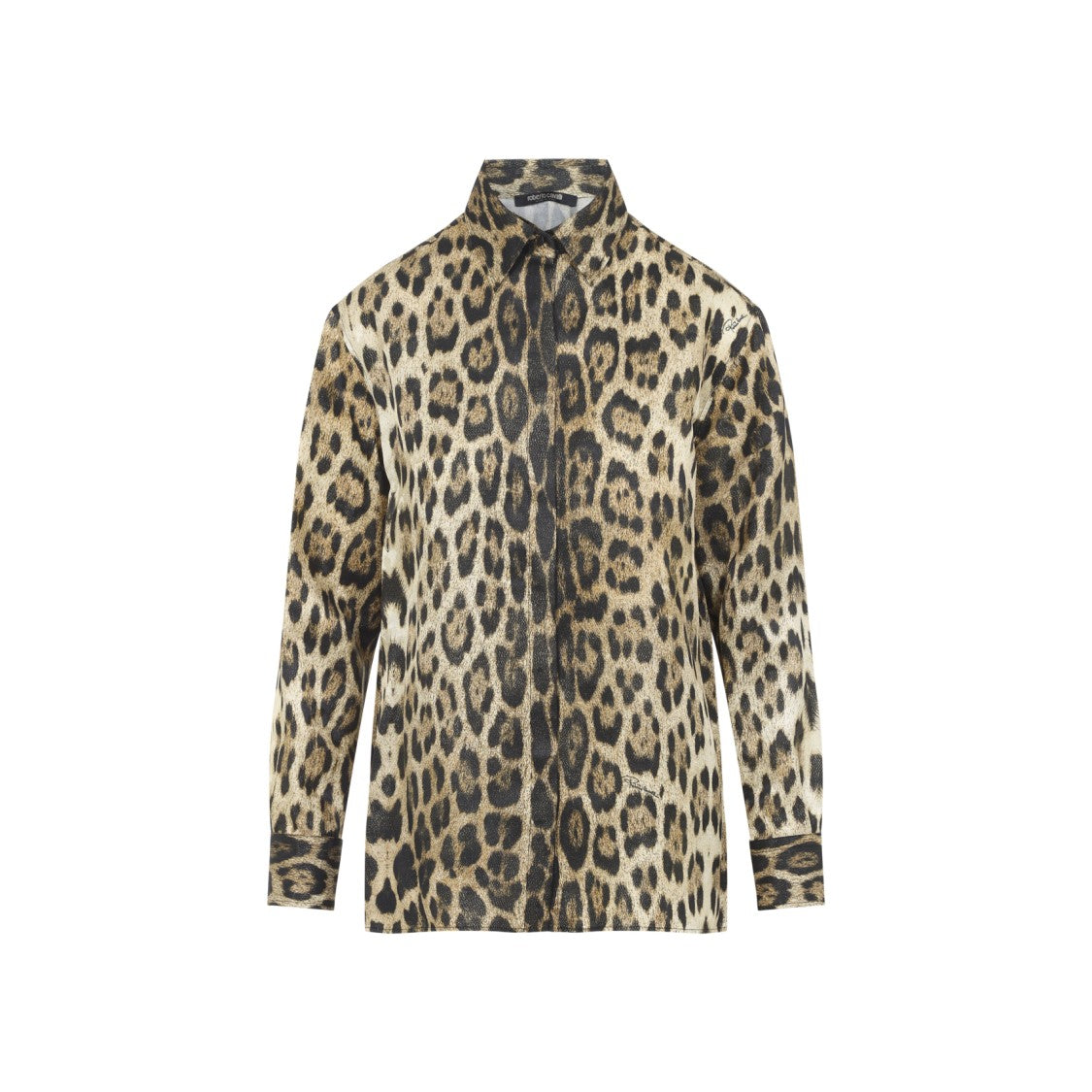 Roberto Cavalli Leopard Print Viscose-Silk Blend Shirt With Concealed Placket