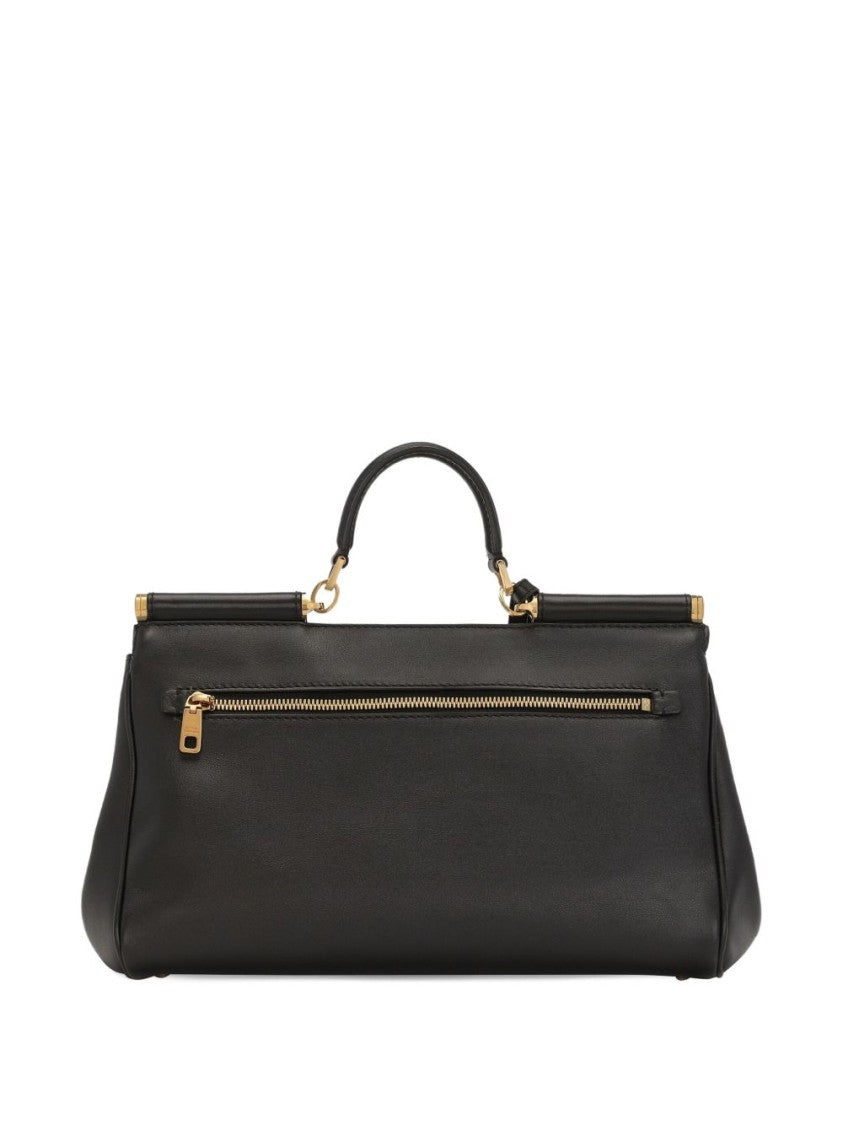 Dolce & Gabbana Black Gold-Tone Plaque Structured Shoulder Bag