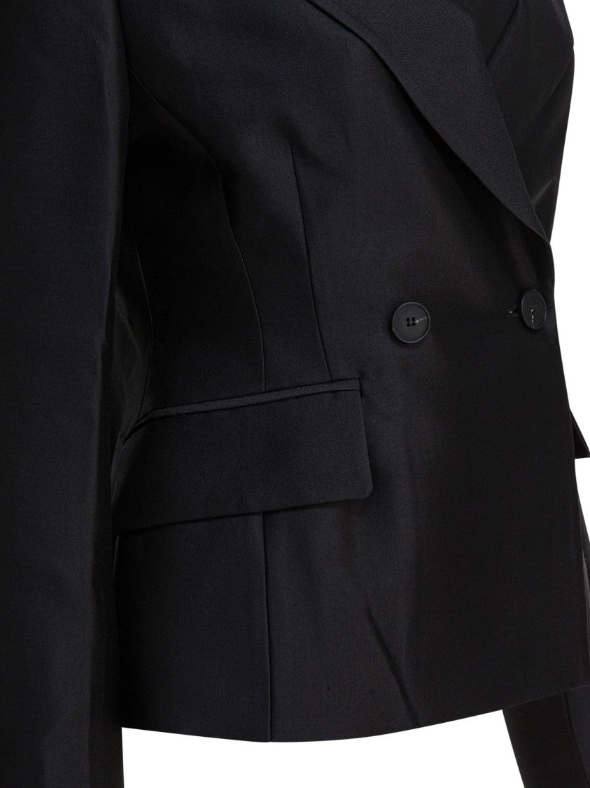 Sandbeige Double-Breasted Wool-Silk Blend Tailored Jacket