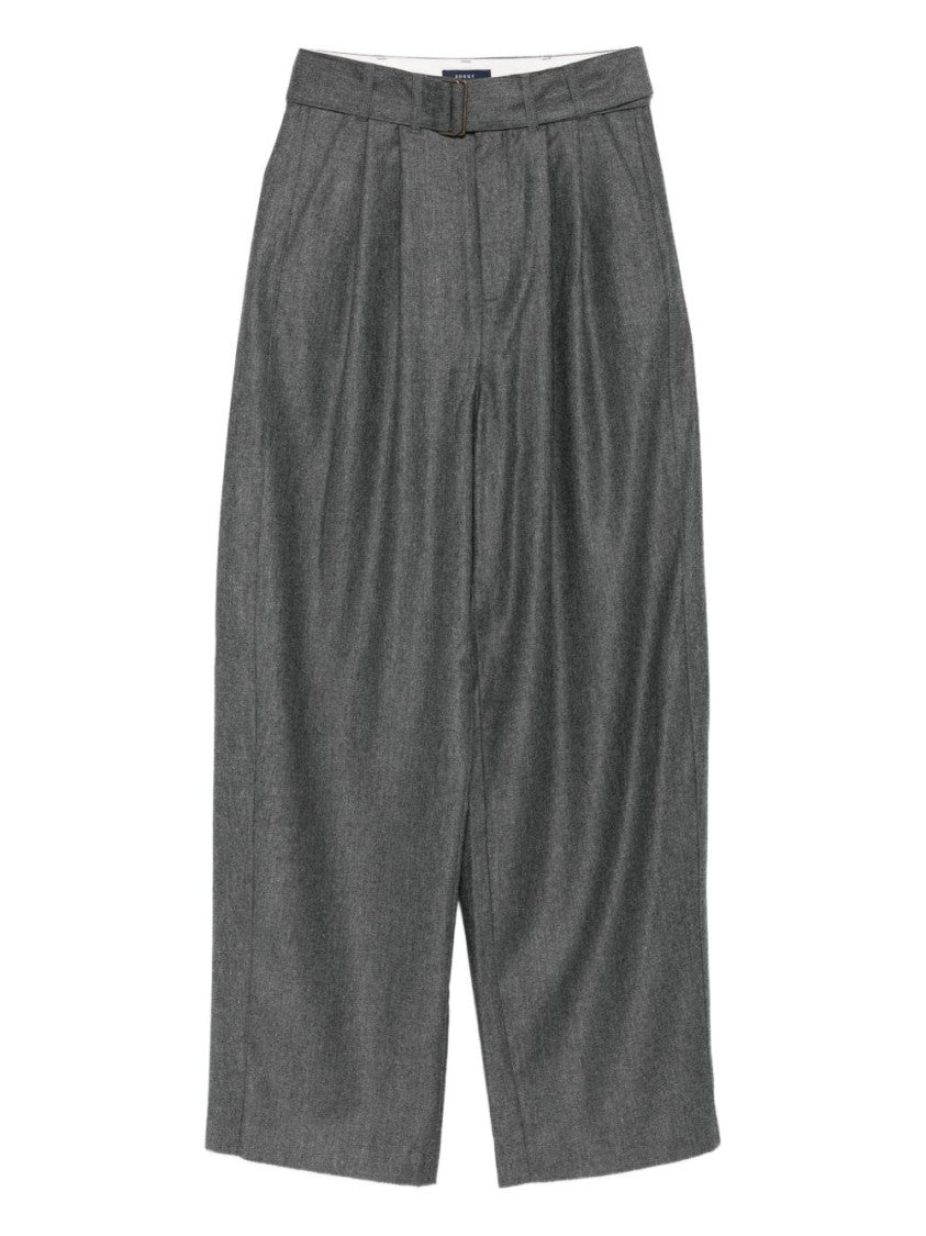 Soeur Tailored Gray Trousers With Wide-Leg Silhouette