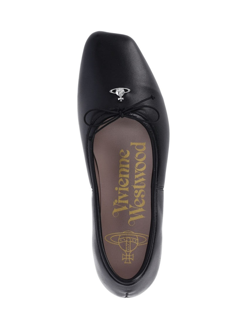 Vivienne Westwood Black Leather Flats With Rounded Toe